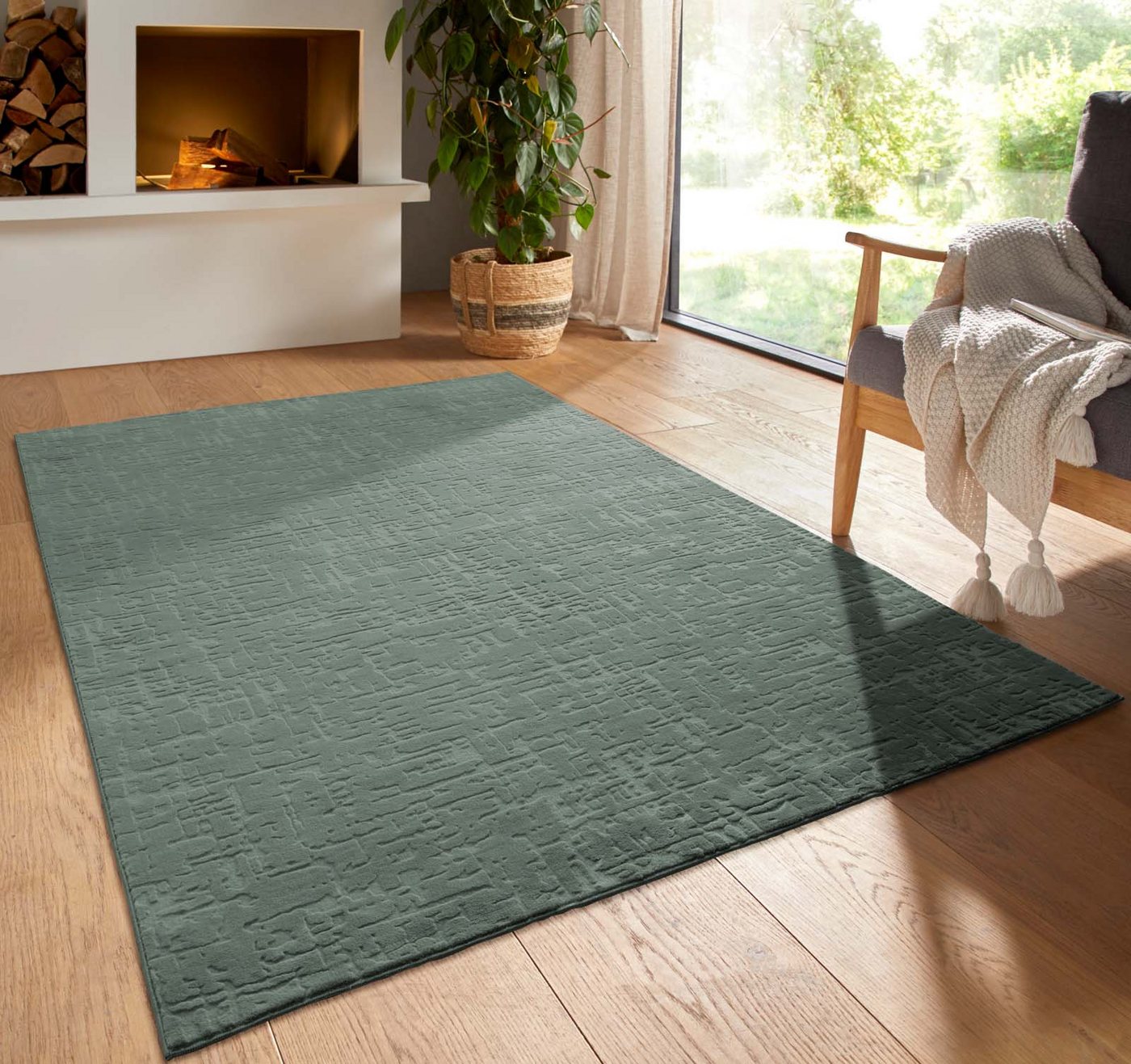 TaraCarpet Teppich TaraCarpet Homestyle 399 Vintage, rechteckig, Höhe: 10 mm, Vintage hoch-tief weich waschbar grün 60x120 Bild 5