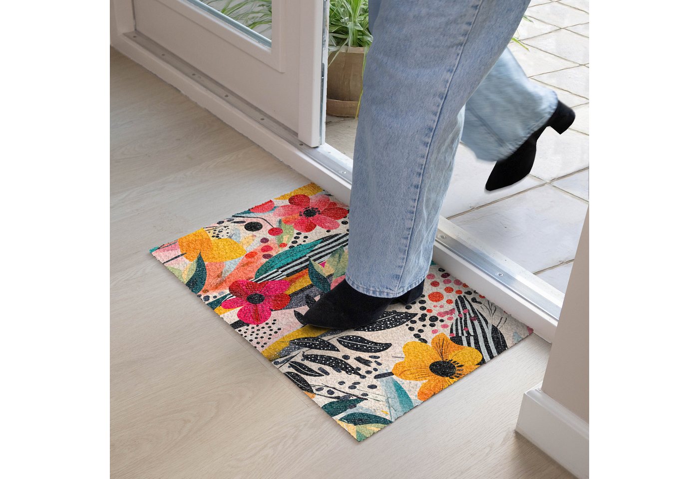 MuchoWow Fußmatte Blumen - Blätter - Abstrakt - Farbenfroh, Rechteckig, innen Schmutzfangmatte, Tür, Schmutzfänger Flur, Teppich 60x40 cm Bild 4