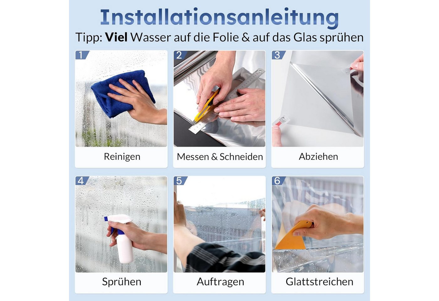 FELIXLEO Fensterfolie 2er Sonnenschutzfolie Fenster Spiegelfolie UV Hitzeschutz Silber Bild 3