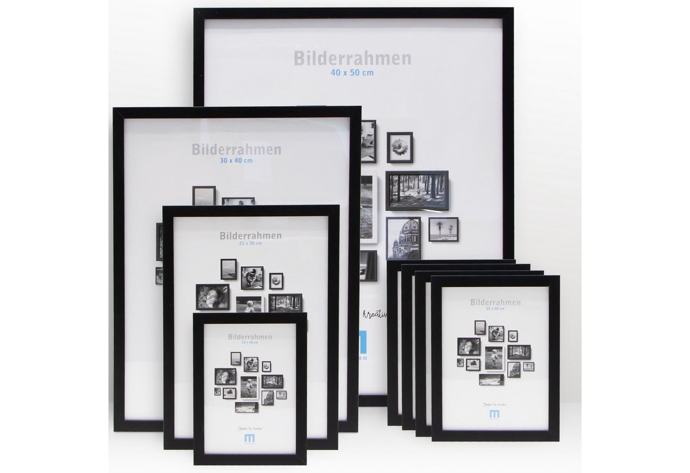 M MERCEO Bilderrahmen, 8-tlg. Bilderrahmen-Set Schwarz (13x18cm bis 40x50cm)