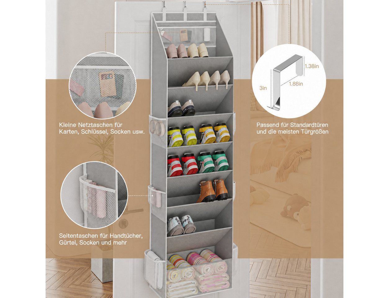 Diwzbyn Schuhregal Schuhorganizer Türhängend, 16–24 Paar mit Aufbewahrungstaschen, Platzsparende Aufbewahrung für Schuhe, Accessoires & mehr Bild 4