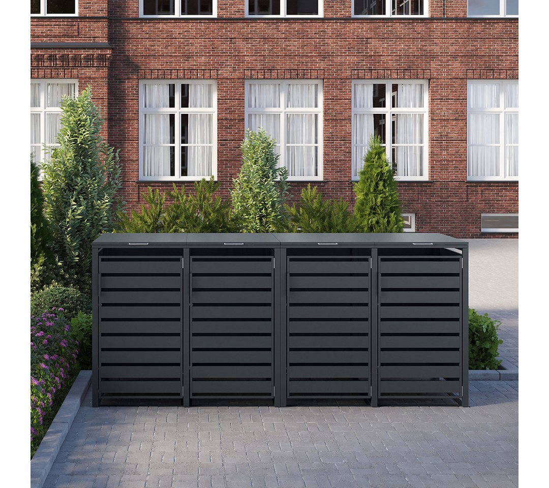 STEELSØN Mülltonnenbox Kestra 240L aus verzinktem Stahl, Müllcontainer wetterfest (Anthrazit, verfügbar mit 1, 2, 3, 4, oder 5 Türen), für 4 Tonnen, mit Sichtstreifen Bild 4