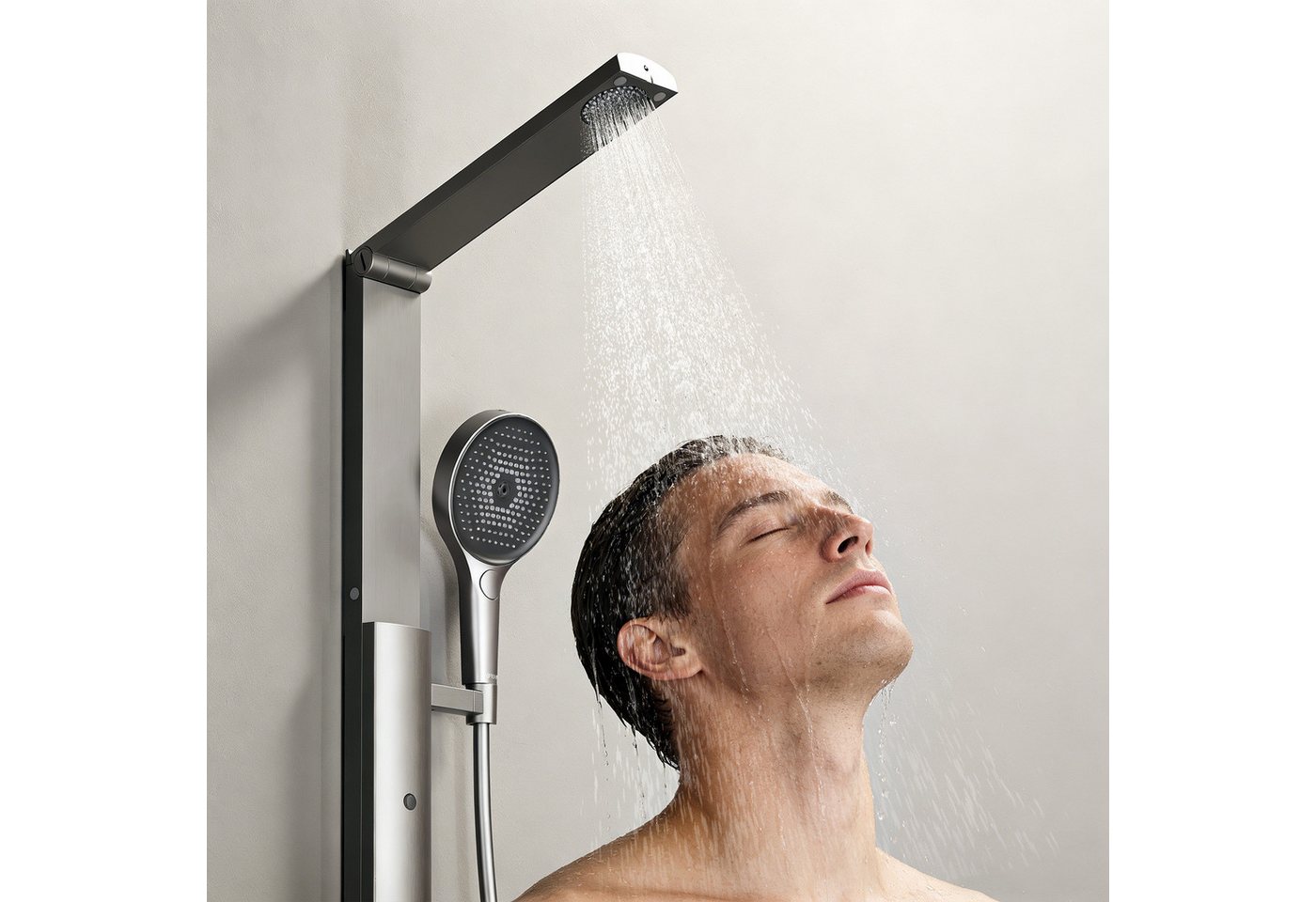 HOROW Duschsystem Brausegarnitur mit Thermostatarmatur und faltbarer Regendusche, 4 Strahlart(en), Regendusche Set, 3 Massage-Modi, Klappbares Duschset, Höhenverstellbar