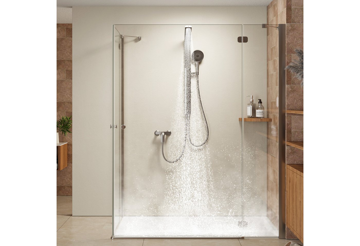 HOROW Duschsystem Brausegarnitur mit Thermostatarmatur und faltbarer Regendusche, 4 Strahlart(en), Regendusche Set, 3 Massage-Modi, Klappbares Duschset, Höhenverstellbar Bild 3