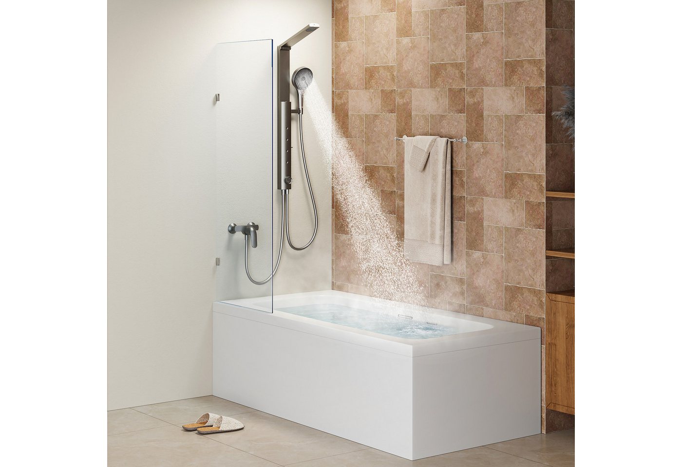 HOROW Duschsystem Brausegarnitur mit Thermostatarmatur und faltbarer Regendusche, 4 Strahlart(en), Regendusche Set, 3 Massage-Modi, Klappbares Duschset, Höhenverstellbar Bild 5