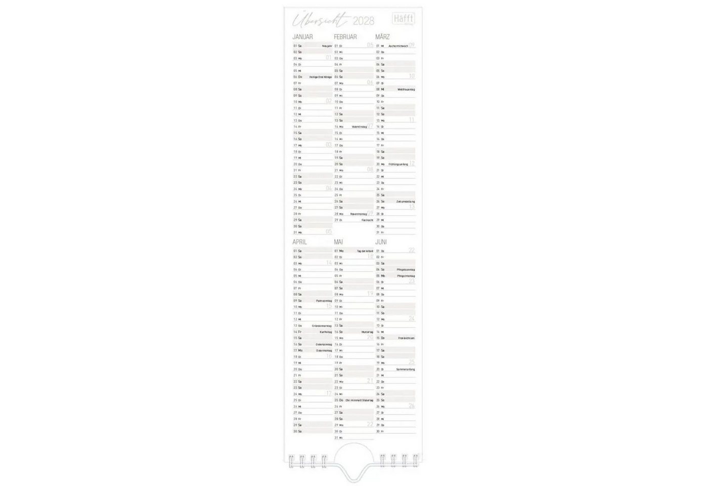 Häfft Wandkalender Streifenkalender kompakt 2027 Bild 4