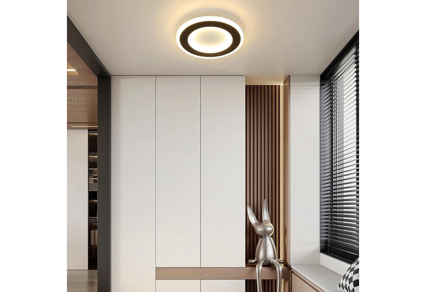 Nettlife LED Deckenleuchte Modern Schwarz Weiß Quadratisch Ø24cm 3000K, LED fest integriert, Warmweiß, für Wohnzimmer Schlafzimmer Küche Flur