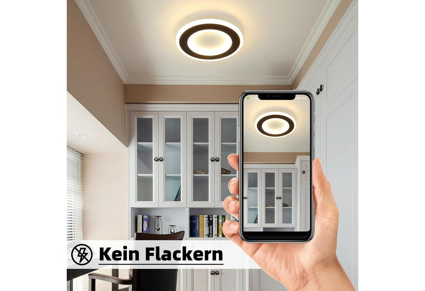 Nettlife LED Deckenleuchte Modern Schwarz Weiß Quadratisch Ø24cm 3000K, LED fest integriert, Warmweiß, für Wohnzimmer Schlafzimmer Küche Flur Bild 4