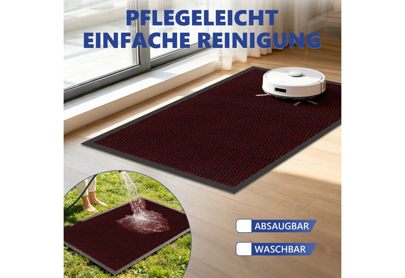 SunJas Fußmatte rutschfeste Fußmatte schmutzfangmatte für Innen & Außen, Rechteckig, Höhe: 5 mm, Eingangsmatte,Küchenfußmatte,Türmatte,waschbar,rutschhemmend Bild 3