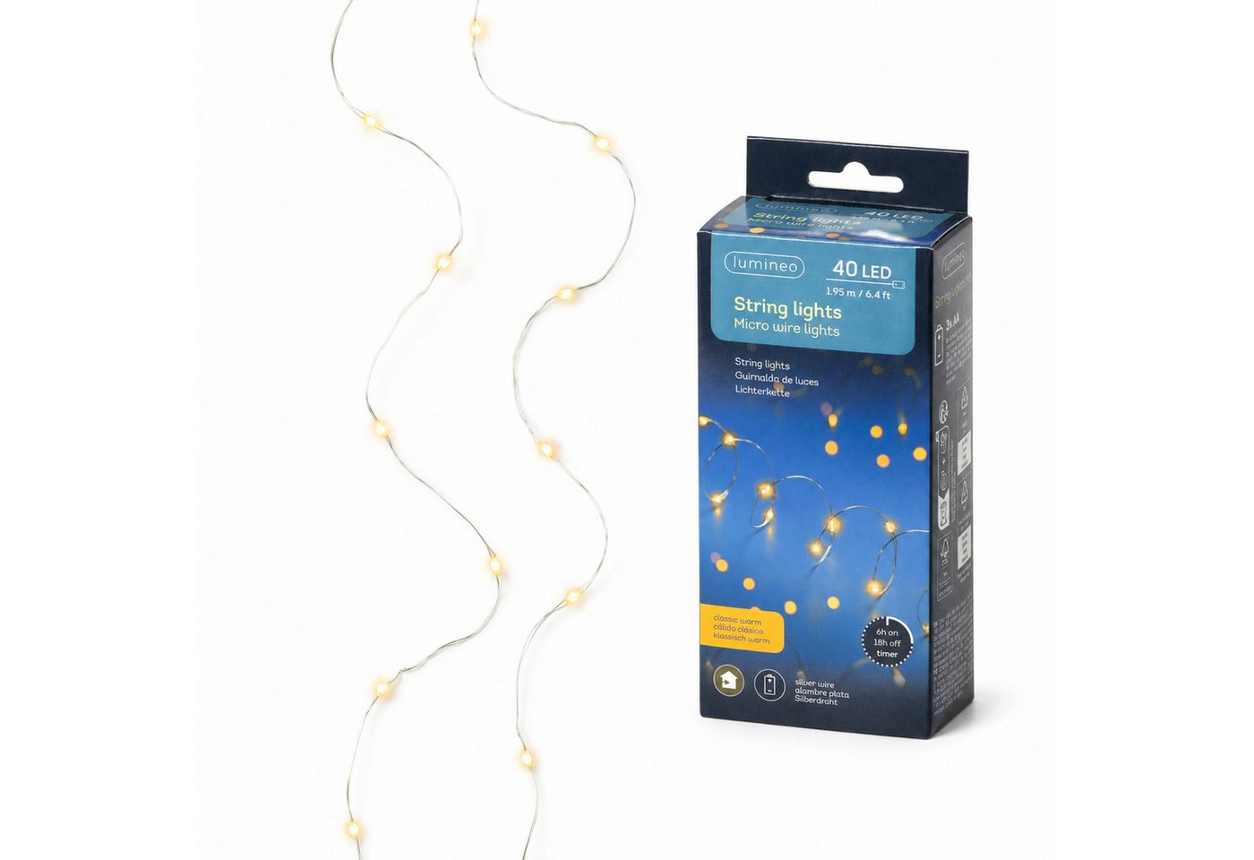 Lumineo LED-Lichterkette, LED Draht Lichterkette 1,95m mit Timer 40 Micro-LEDs Klassisch Warm Bild 2