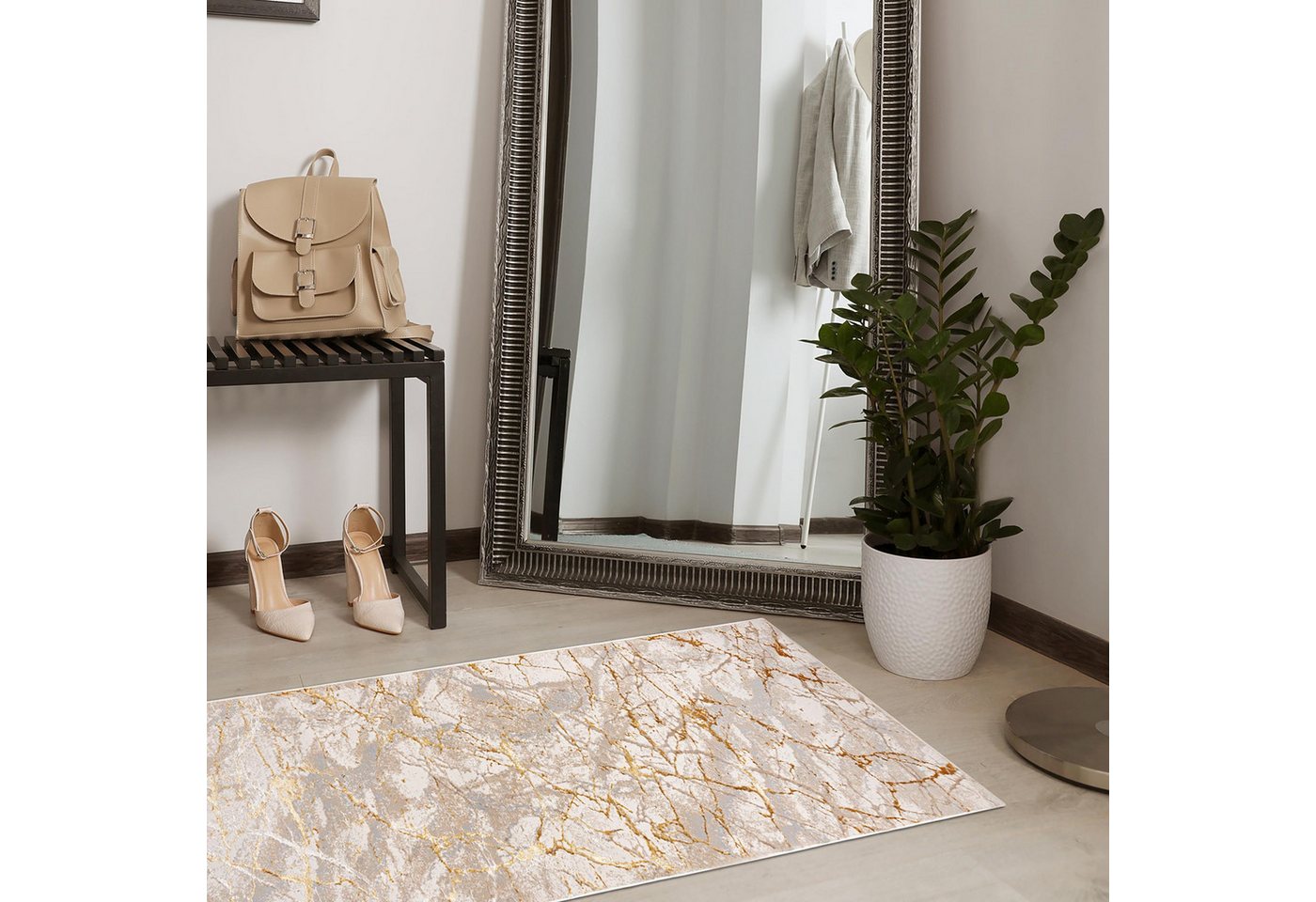 Mazovia Läufer Läufer Glamour Abstrakt Braun Grau Flur, Schlafzimmer, Diele, 70 x 100 cm, Fußbodenheizung Bild 2