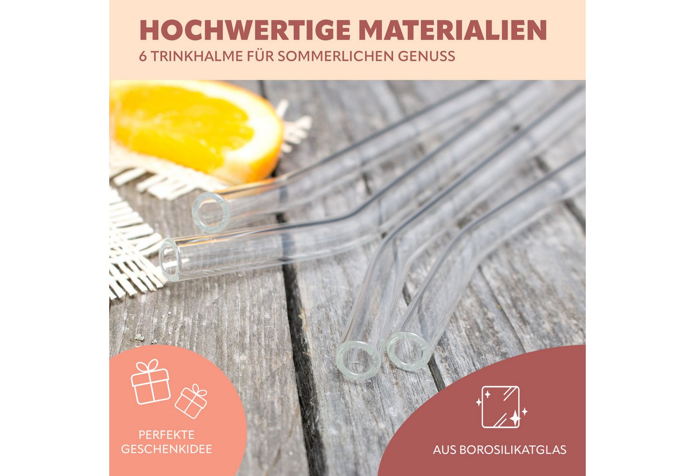 bremermann Trinkhalme 6er Glas-Trinkhalme, 15 cm Länge, wiederverwendbar, transparent inklu, (6-tlg), inkl. 2 Reinigungsbürsten Bild 3