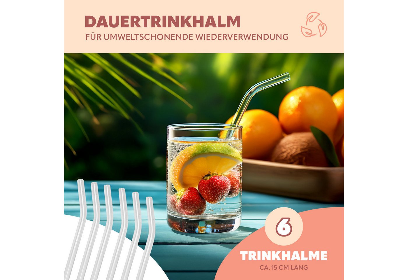 bremermann Trinkhalme 6er Glas-Trinkhalme, 15 cm Länge, wiederverwendbar, transparent inklu, (6-tlg), inkl. 2 Reinigungsbürsten Bild 5