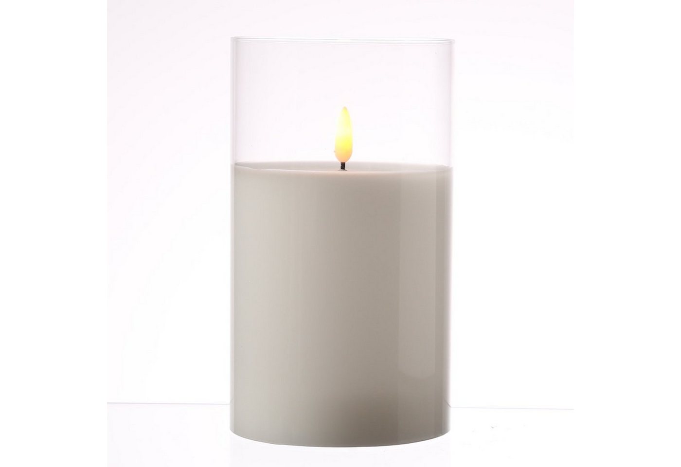 MARELIDA LED-Kerze LED Kerze im Glas Windlicht Echtwachs Timer H: 17,5cm D: 10cm weiß, LED Classic, warmweiß (2100K bis 3000K)