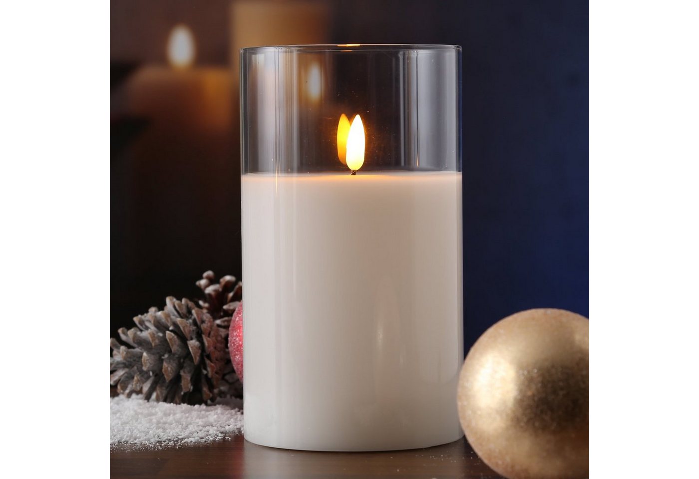 MARELIDA LED-Kerze LED Kerze im Glas Windlicht Echtwachs Timer H: 17,5cm D: 10cm weiß, LED Classic, warmweiß (2100K bis 3000K) Bild 2