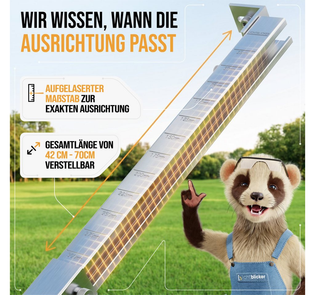 Lichtblicker Solarmodul-Halterung Balkonkraftwerk Halterung Balkon, Zaun etc. für 1 oder 2 Module, (Modulbreite unabhängig. Modulhöhe unabhängig., Witterungsbeständiges Aluminium, Edelstahlhaken und -schrauben)