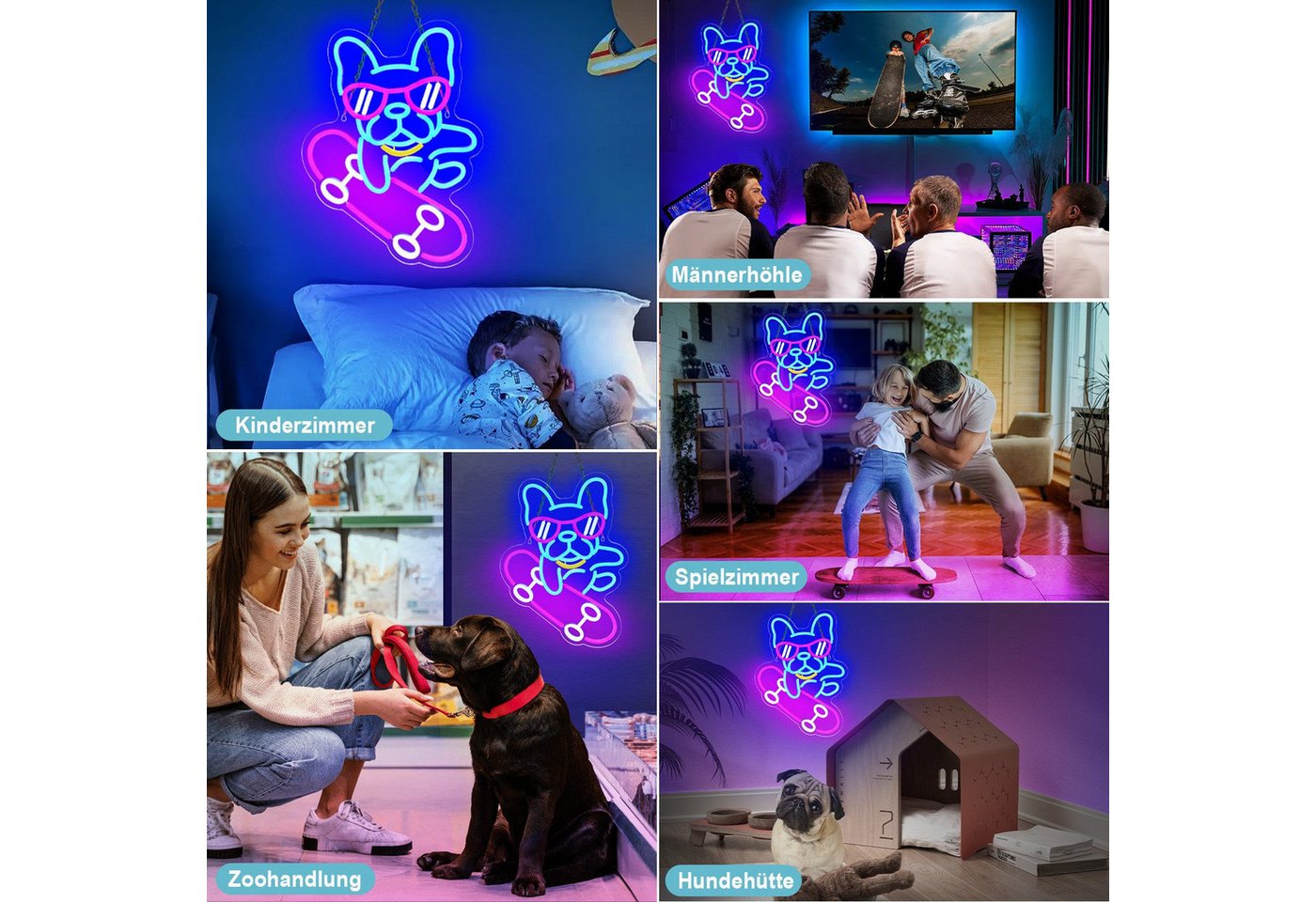 JIBENNEON Dekolicht LED Neon Sign,Skateboard Hund Bulldogge, Dackel LED Neonschild, Bulldogge, LED fest integriert, Dimmbar Acryl Wandleuchte Bild 5