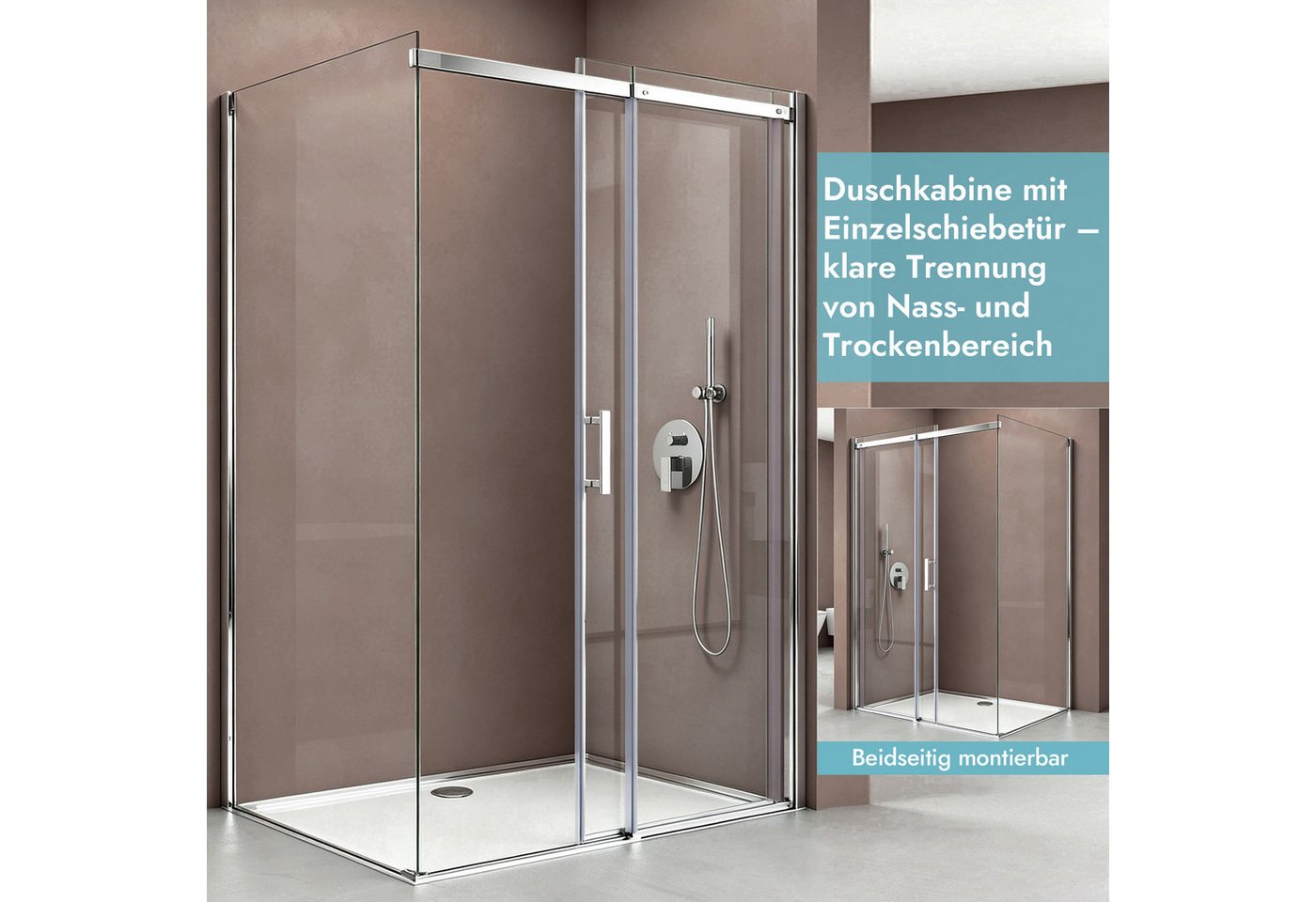 doporro Eckdusche Duschkabine Duschabtrennung 8mm ESG mit Nano-Beschichtung H:195cm R18, BxT: 100x70 cm, Einscheibensicherheitsglas, ohne oder mit duschtasse Bild 3