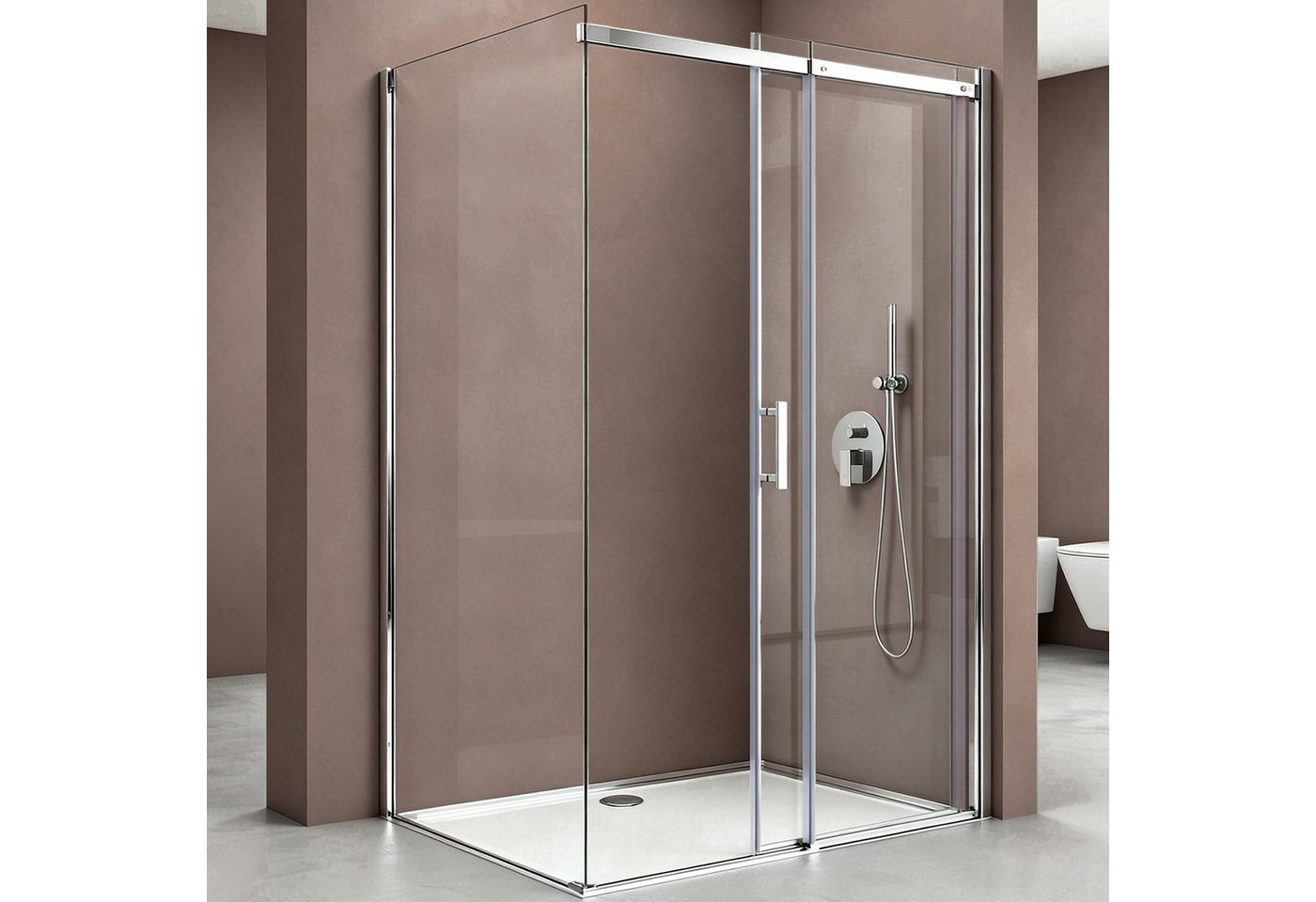 doporro Eckdusche Duschkabine Duschabtrennung 8mm ESG mit Nano-Beschichtung H:195cm R18, BxT: 100x70 cm, Einscheibensicherheitsglas, ohne oder mit duschtasse Bild 4