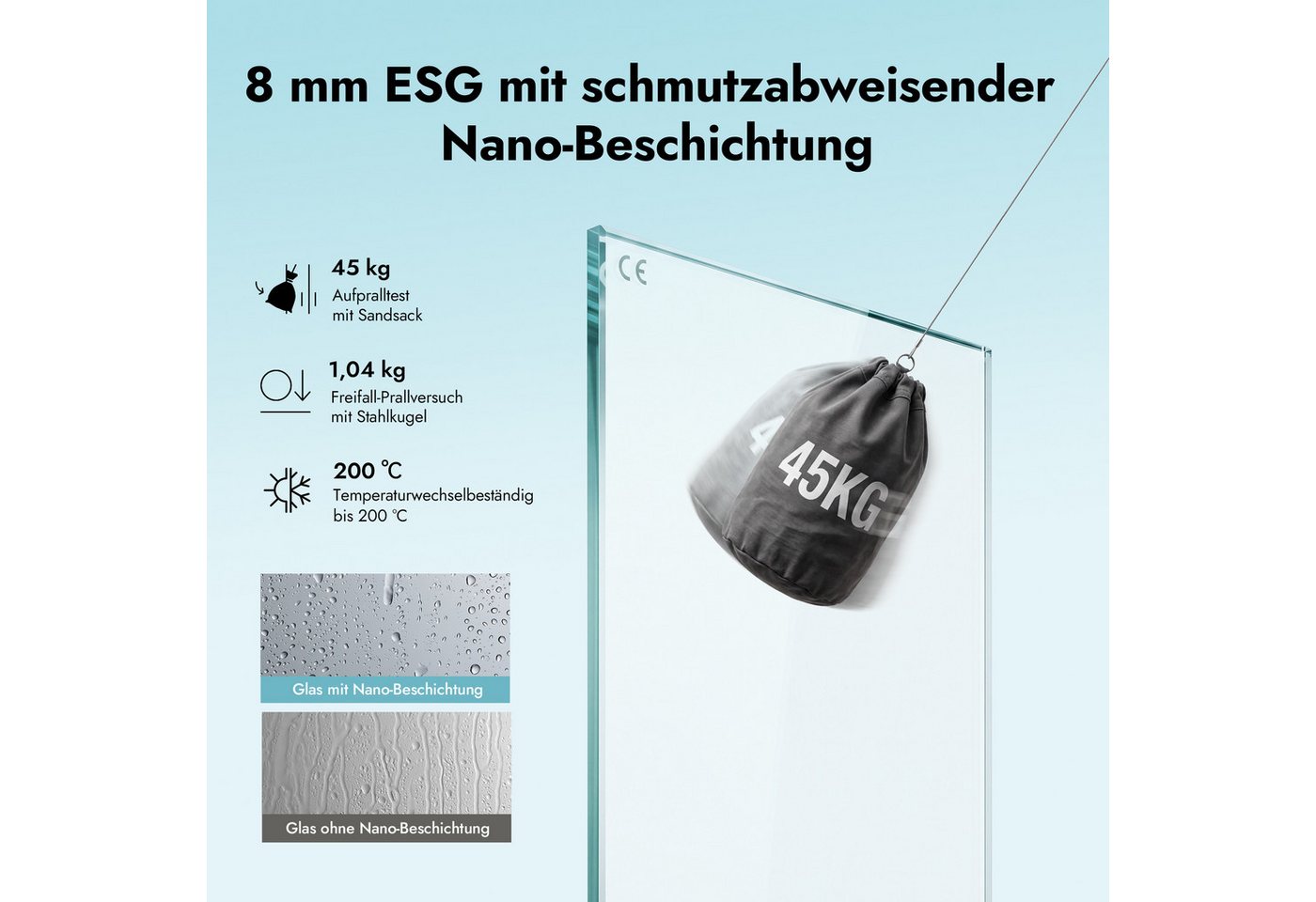 doporro Eckdusche Duschkabine Duschabtrennung 8mm ESG mit Nano-Beschichtung H:195cm R18, BxT: 100x70 cm, Einscheibensicherheitsglas, ohne oder mit duschtasse Bild 5