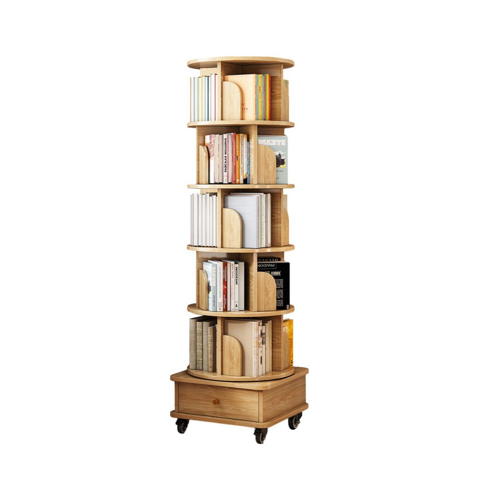 BBWL Bücherregal mit 6 Ebenen, Schublade und Rollen, platzsparender Bücherturm, Drehbares Bücherregal 360° aus MDF, für kleine Räume Bild 5
