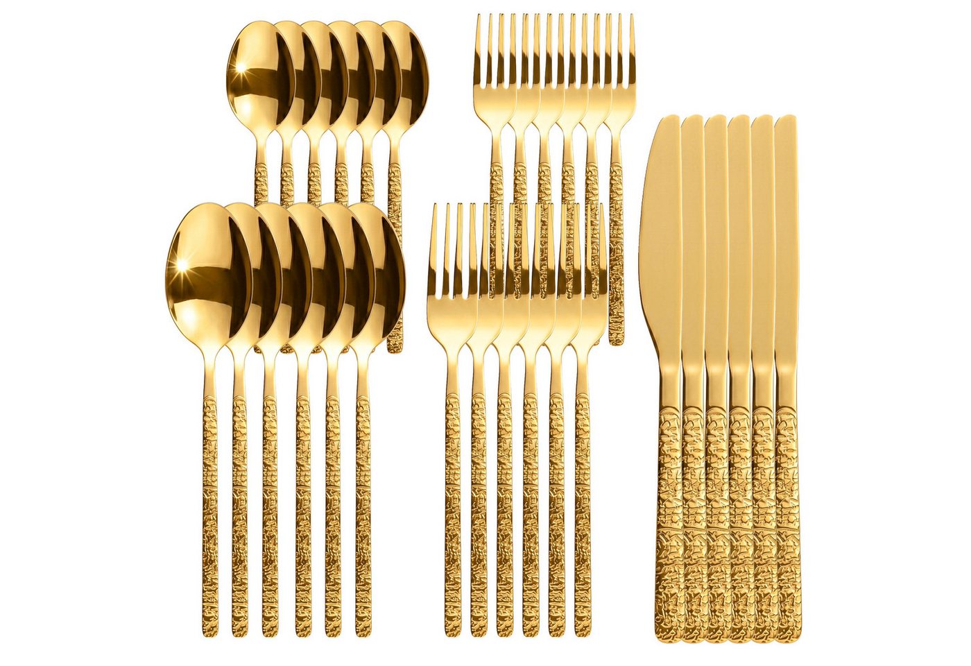 Roxlin Besteck-Set Roxlin Besteckset 30-tlg Stein Design Edelstahl, Gold/Schwarz/Silber
