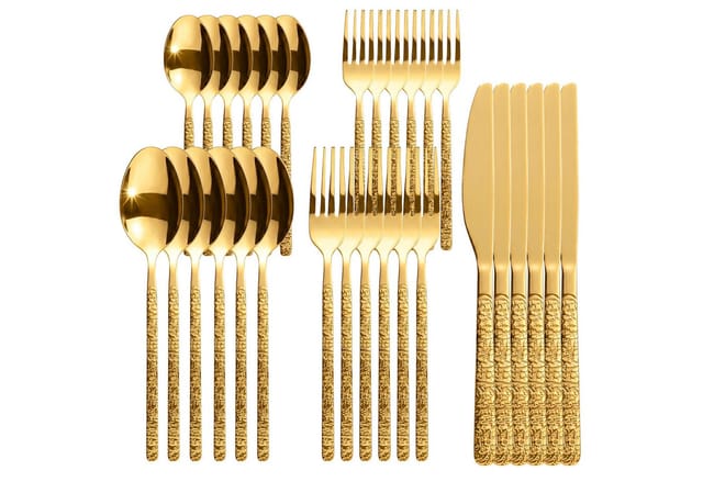 Roxlin Besteck-Set Roxlin Besteckset 30-tlg Stein Design Edelstahl, Gold/Schwarz/Silber