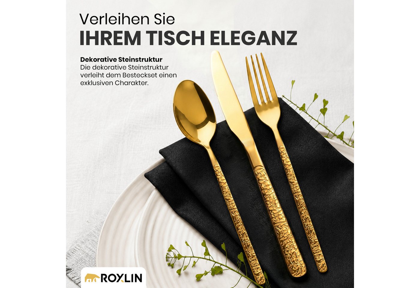 Roxlin Besteck-Set Roxlin Besteckset 30-tlg Stein Design Edelstahl, Gold/Schwarz/Silber Bild 4