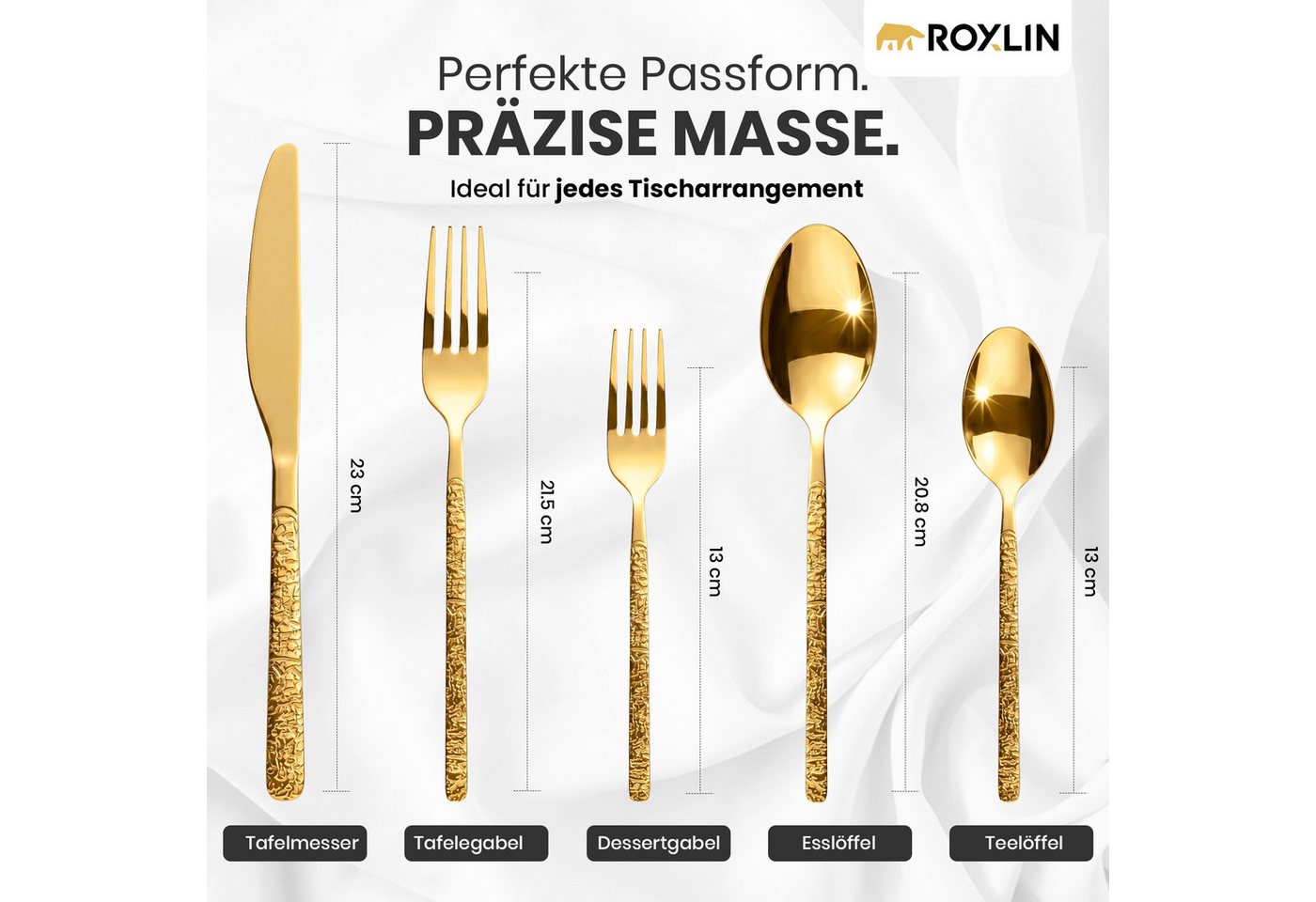 Roxlin Besteck-Set Roxlin Besteckset 30-tlg Stein Design Edelstahl, Gold/Schwarz/Silber Bild 5