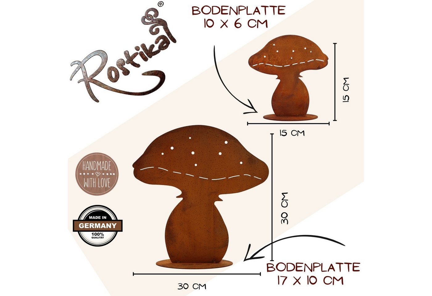 Rostikal Gartenfigur Edelrost Pilzfigur 2er-Set – Herbstdeko aus Metall für Garten & Beet, (Set), Wetterfeste Rost Pilz Deko – ganzjährig für draußen nutzbar Bild 2