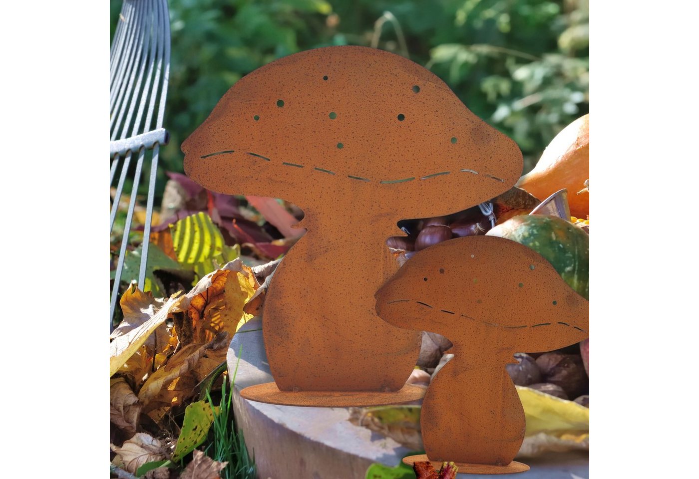 Rostikal Gartenfigur Edelrost Pilzfigur 2er-Set – Herbstdeko aus Metall für Garten & Beet, (Set), Wetterfeste Rost Pilz Deko – ganzjährig für draußen nutzbar Bild 5