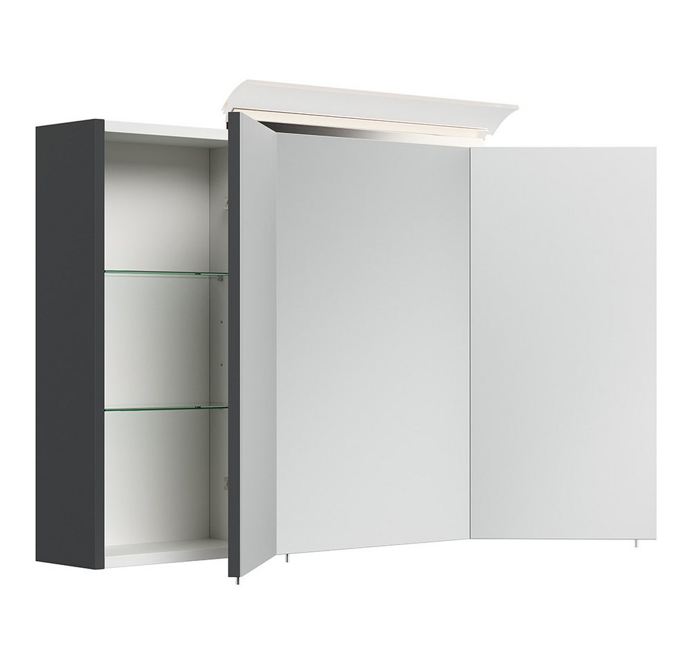 Lomadox Badmöbel-Set HARLINGEN-02, (Spar-Set, 2-St., Waschtisch Spiegelschrank), grau, 2 Schubladen, LED Aufsatzleuchte, 100 cm breit Bild 2