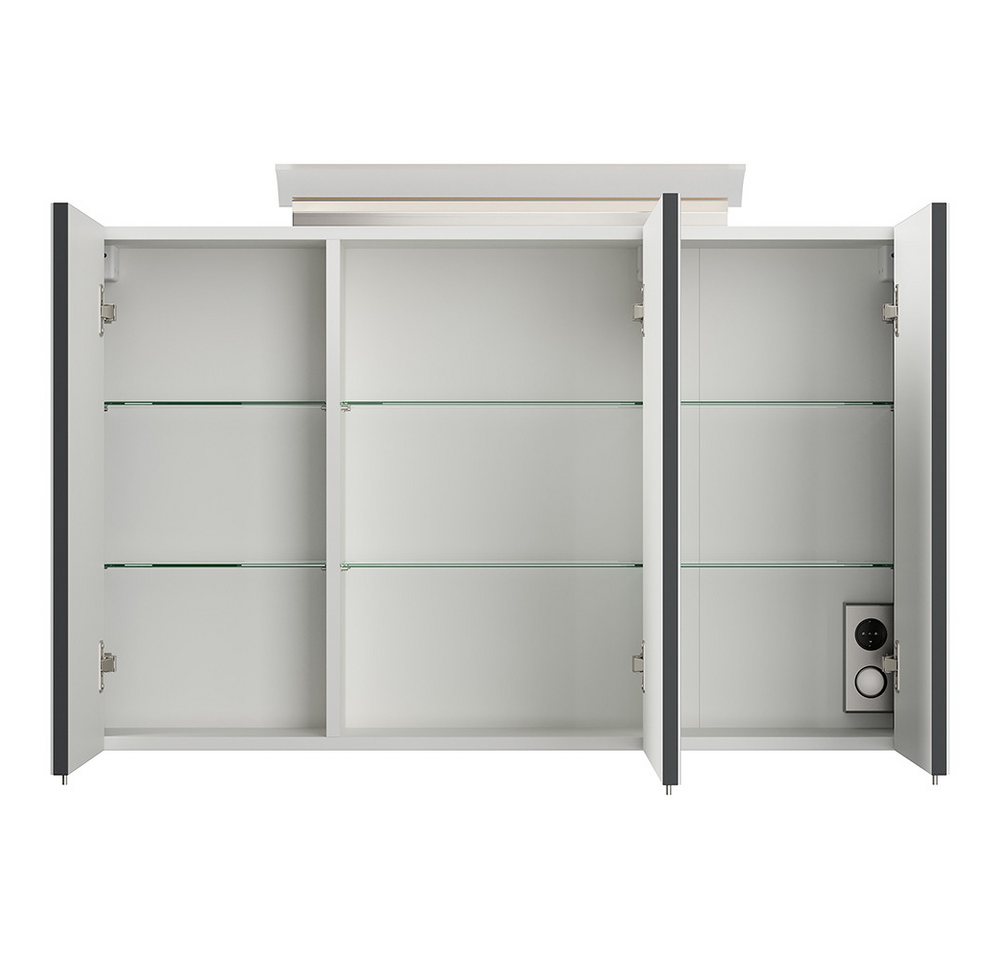 Lomadox Badmöbel-Set HARLINGEN-02, (Spar-Set, 2-St., Waschtisch Spiegelschrank), grau, 2 Schubladen, LED Aufsatzleuchte, 100 cm breit Bild 5