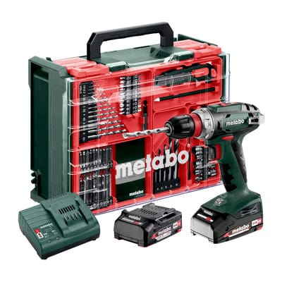Akku-Bohrschrauber BS 18 Quick Set (602217710) mit 74-teiliger Mobiler Werkstatt, Kunststoffkoffer, 18V 2x2Ah Li-Power + SC 30