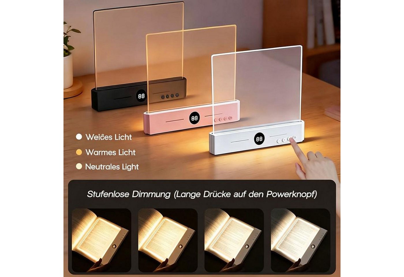 FELIXLEO LED Schreibtischlampe LED Buchlampe USB C dimmbar mit Timer 1200mAh Akku Bild 2
