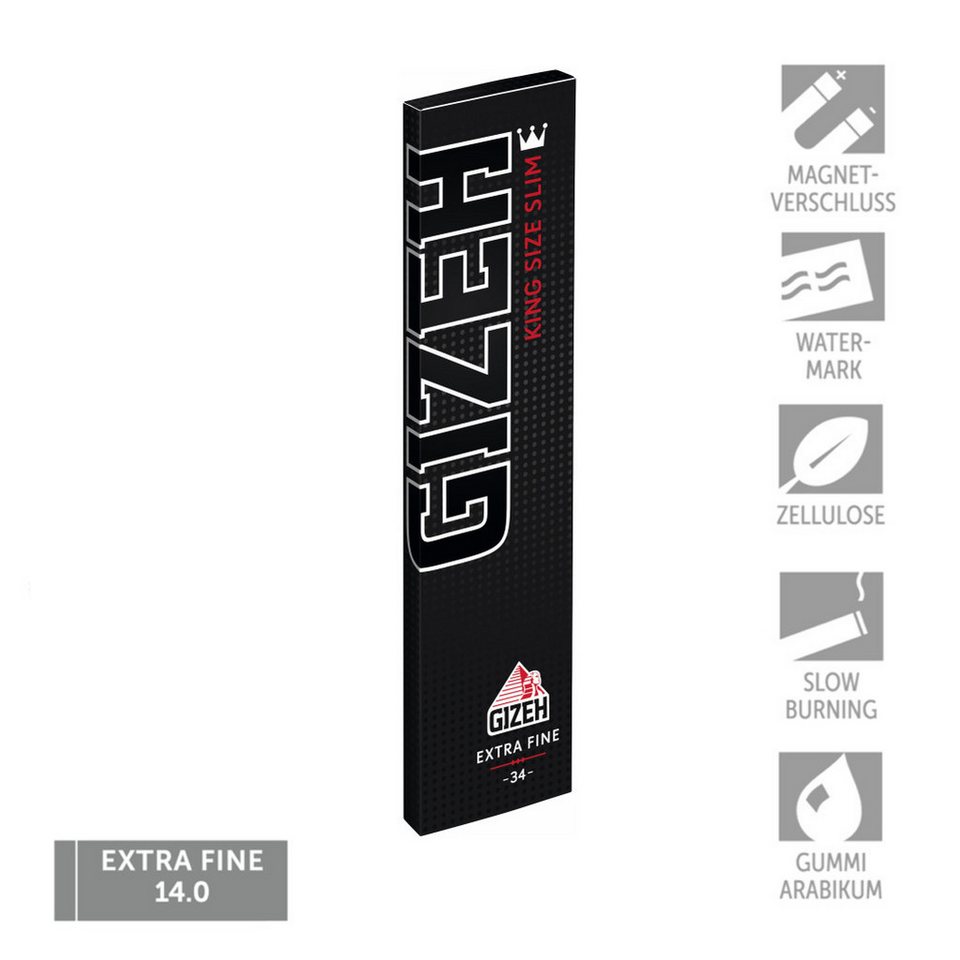 Gizeh Feinpapier Blättchen, Papers Black King Size Slim 10 Hefte je 34 Blatt, inkl. Jointhülle für unterwegs