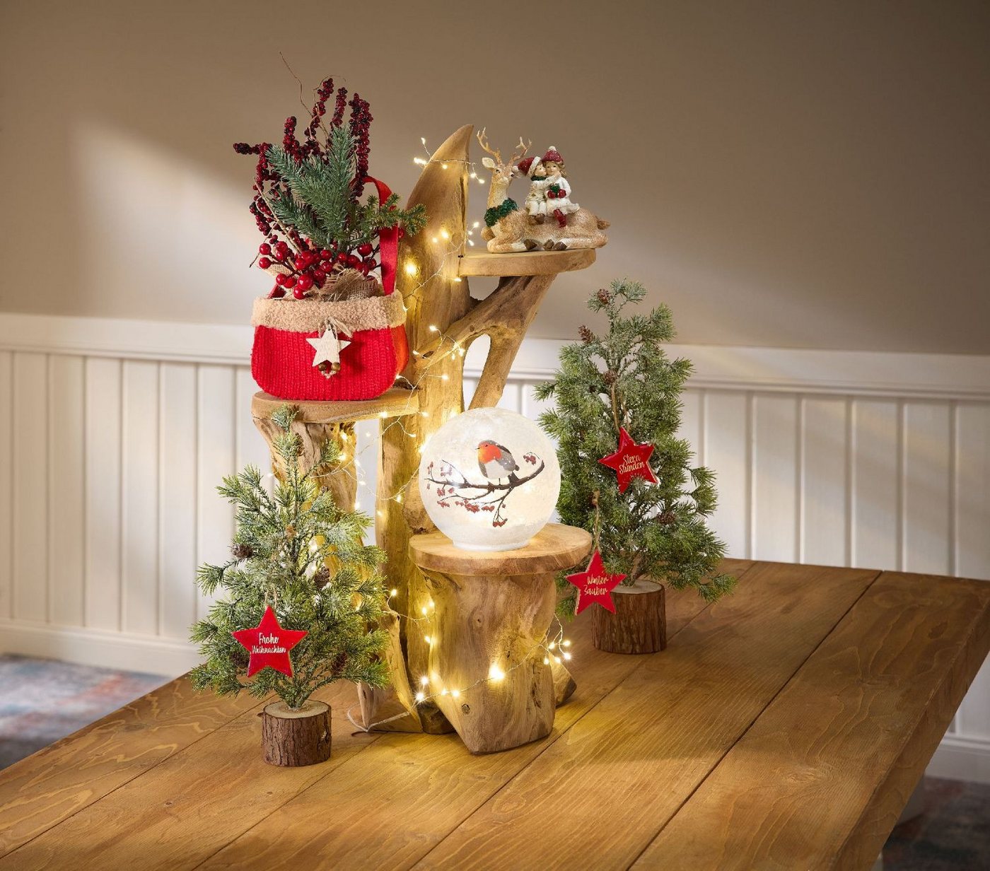 formano Tischleuchte Winterzeit, LED, Mit Timerfunktion, Weiß, Rotkehlchen, H: cm Bild 4