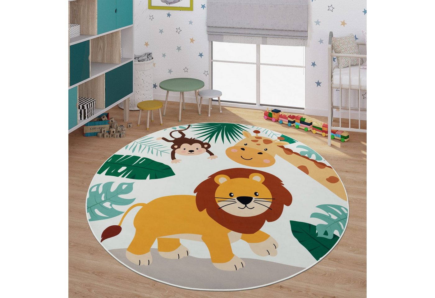 TT Home Teppich Kinderzimmer, Rund, Höhe: 4 mm, Kinderzimmerteppich Teppich Junge Mädchen Kinderteppich Rutschfest Zoo Bild 4