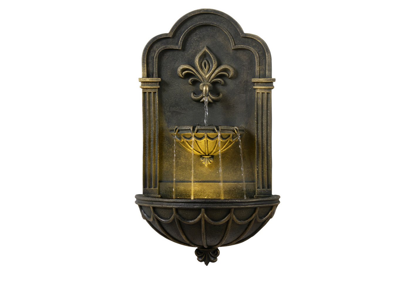 Teamson Home Gartenbrunnen Fleur-de-Lis Wandbrunnen Outdoor mit LED, Schwarz/Gold Bild 2