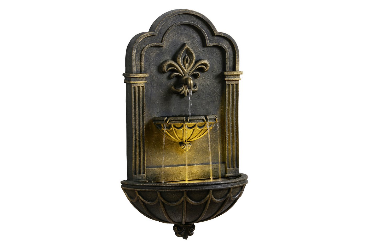 Teamson Home Gartenbrunnen Fleur-de-Lis Wandbrunnen Outdoor mit LED, Schwarz/Gold Bild 5