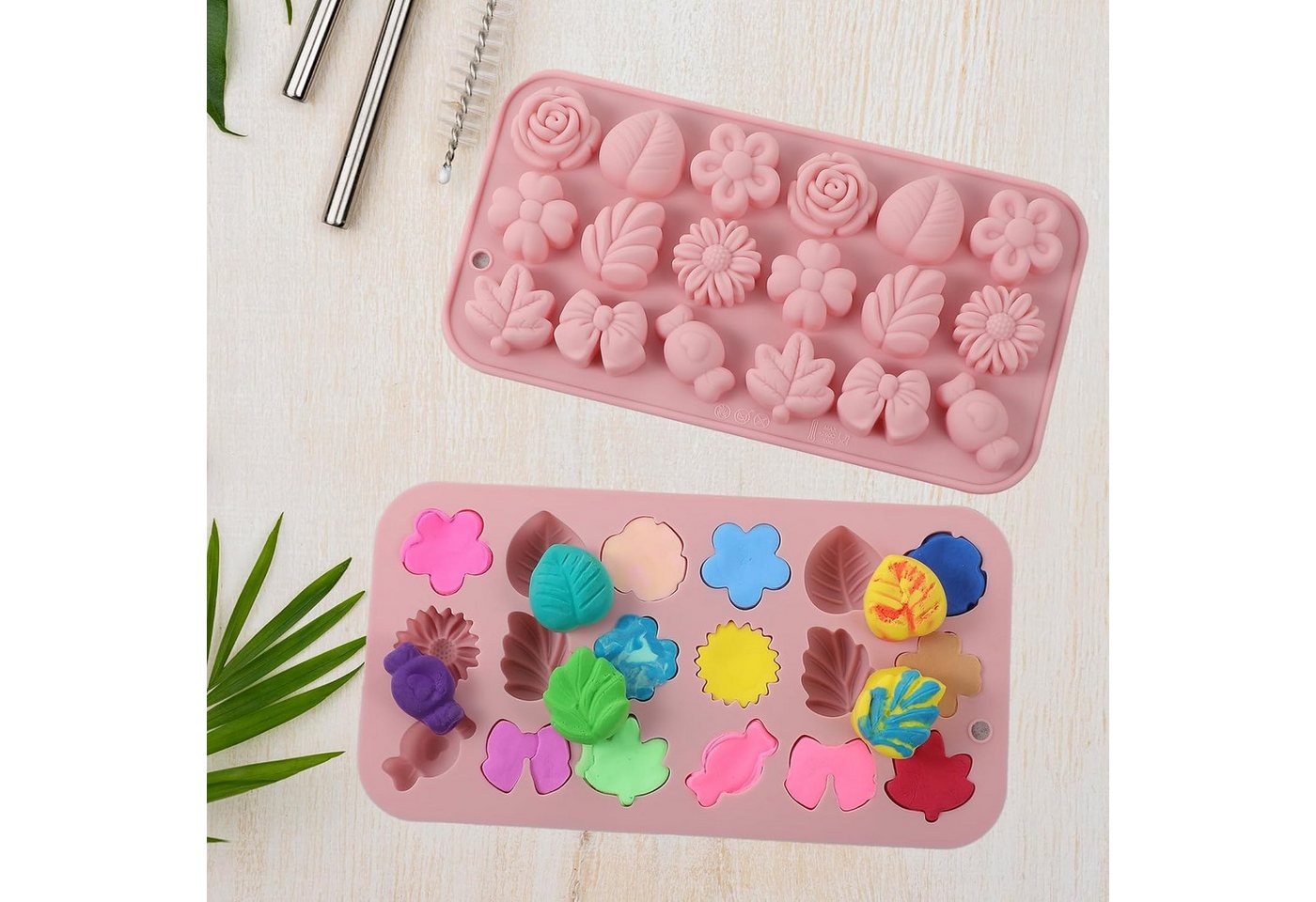 FELIXLEO Backform Silikonform Blumen Seife Pralinen Kerzen DIY 3D 2 Stück, (1-tlg)