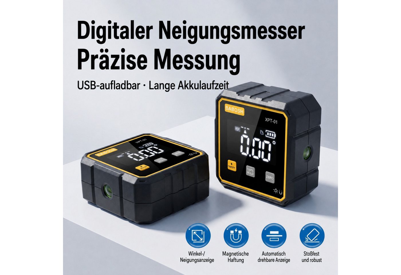 AIMAX Winkelmesser Digitale Wasserwaage mit Doppellaser und 4-seitiger Magnethalterung, Mini Neigungsmesser mit Digitalanzeige für Montage und Holzarbeiten Bild 3