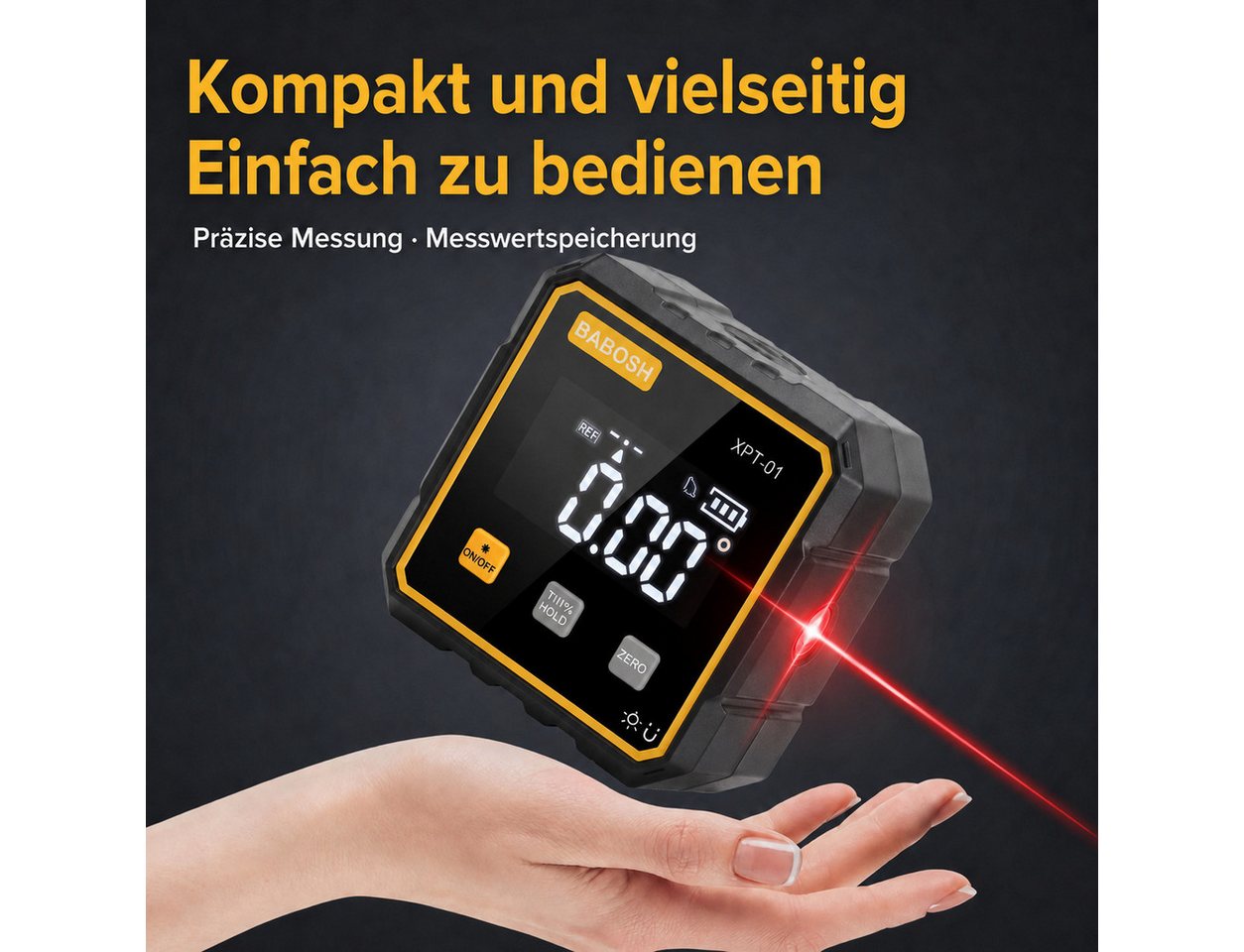 AIMAX Winkelmesser Digitale Wasserwaage mit Doppellaser und 4-seitiger Magnethalterung, Mini Neigungsmesser mit Digitalanzeige für Montage und Holzarbeiten Bild 4