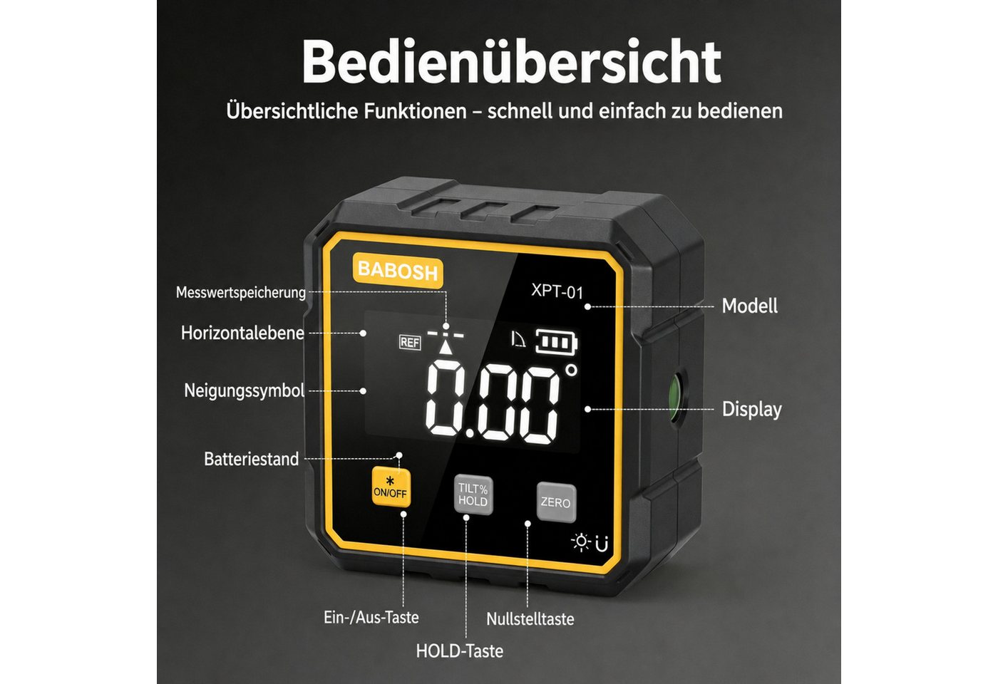 AIMAX Winkelmesser Digitale Wasserwaage mit Doppellaser und 4-seitiger Magnethalterung, Mini Neigungsmesser mit Digitalanzeige für Montage und Holzarbeiten Bild 5