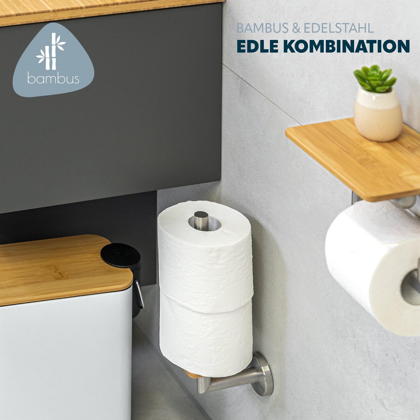 bremermann Toiletten-Ersatzrollenhalter Bad-Serie PIAZZA BAMBUS - mit Bambusboden und Edelstahl (1-St) Bild 5