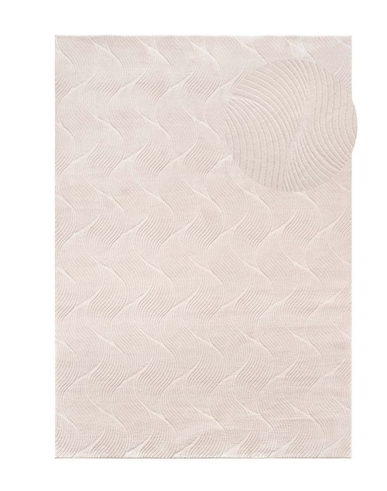 TaraCarpet Teppich TaraCarpet Homestyle 392 Shell, rund, Höhe: 10 mm, Felloptik hoch-tief weich waschbar Düne beige 80x80 rund Bild 2