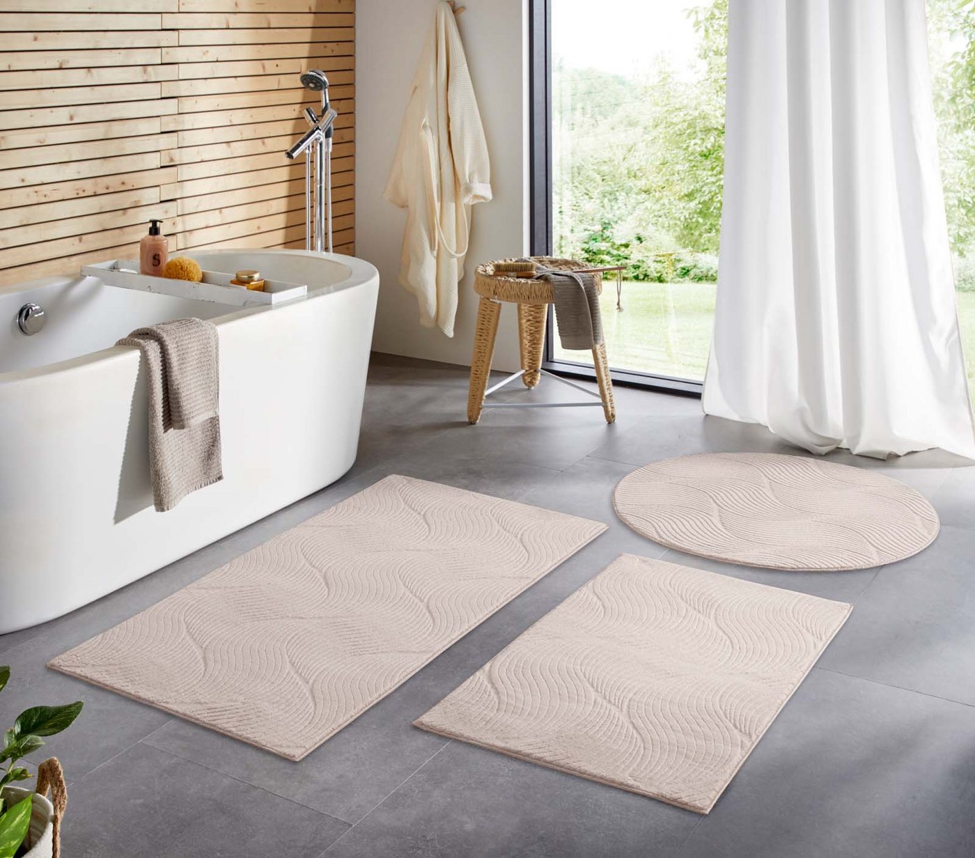 TaraCarpet Teppich TaraCarpet Homestyle 392 Shell, rund, Höhe: 10 mm, Felloptik hoch-tief weich waschbar Düne beige 80x80 rund Bild 3
