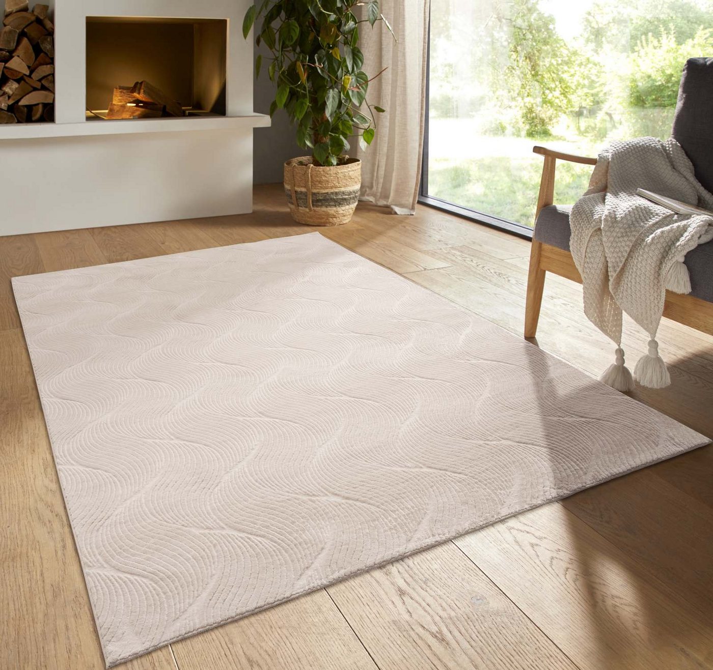 TaraCarpet Teppich TaraCarpet Homestyle 392 Shell, rund, Höhe: 10 mm, Felloptik hoch-tief weich waschbar Düne beige 80x80 rund Bild 5