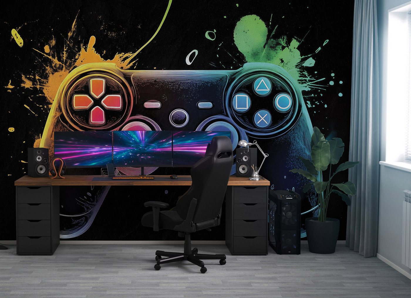 Wallarena Fototapete Gaming Graffiti - Mehrfarbig - Jugendliche - Vlies - Schlafzimmer, glatt, (2 St), 100x70cm