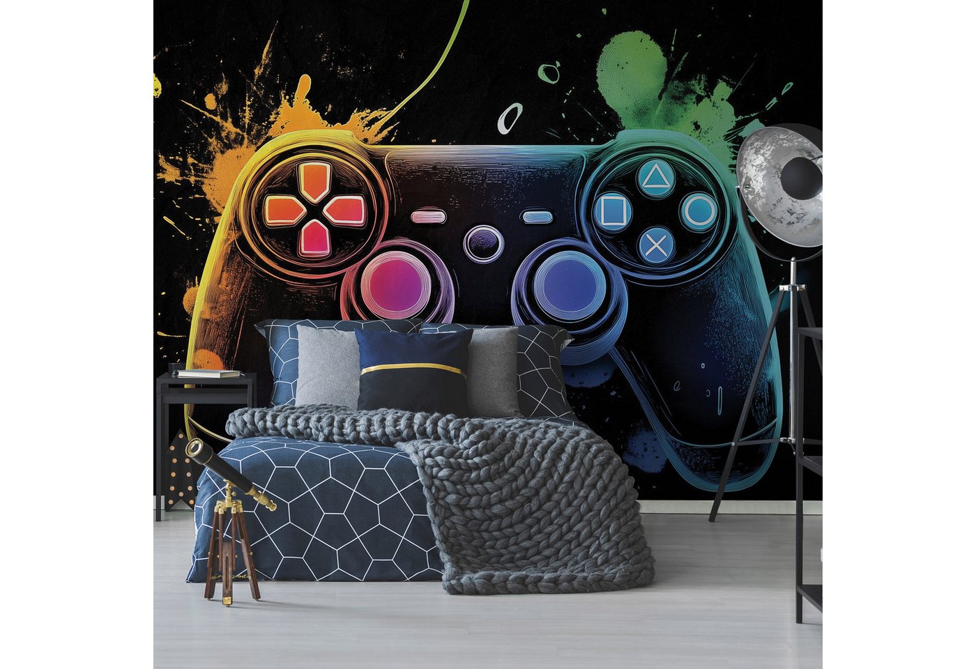 Wallarena Fototapete Gaming Graffiti - Mehrfarbig - Jugendliche - Vlies - Schlafzimmer, glatt, (2 St), 100x70cm Bild 4